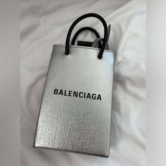 AUTHENTIC - BALENCIAGA PHONE HOLDER BAG in SILVER - Picture 3 of 5